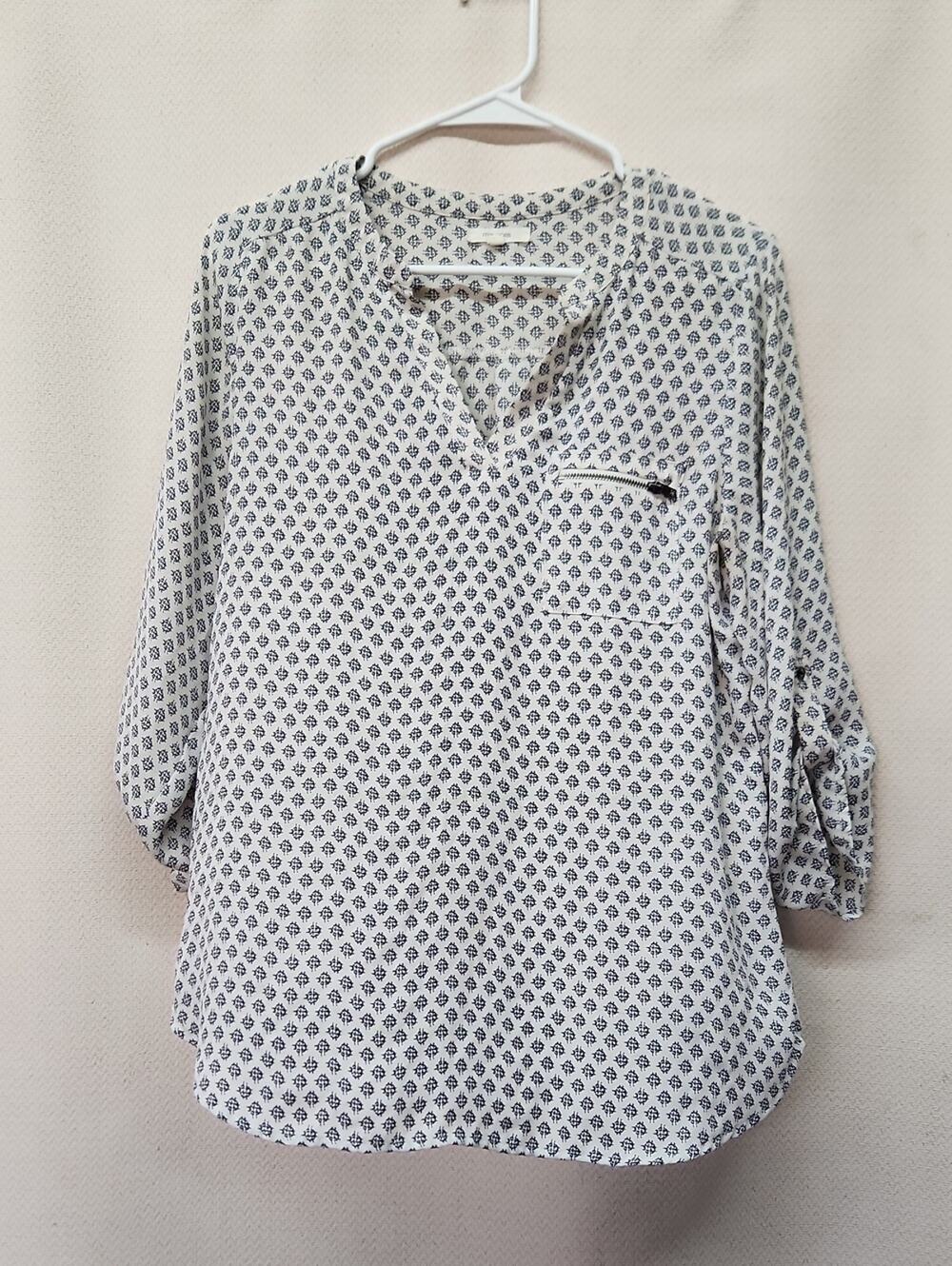 Maurices White Blouse with Navy Geo Print